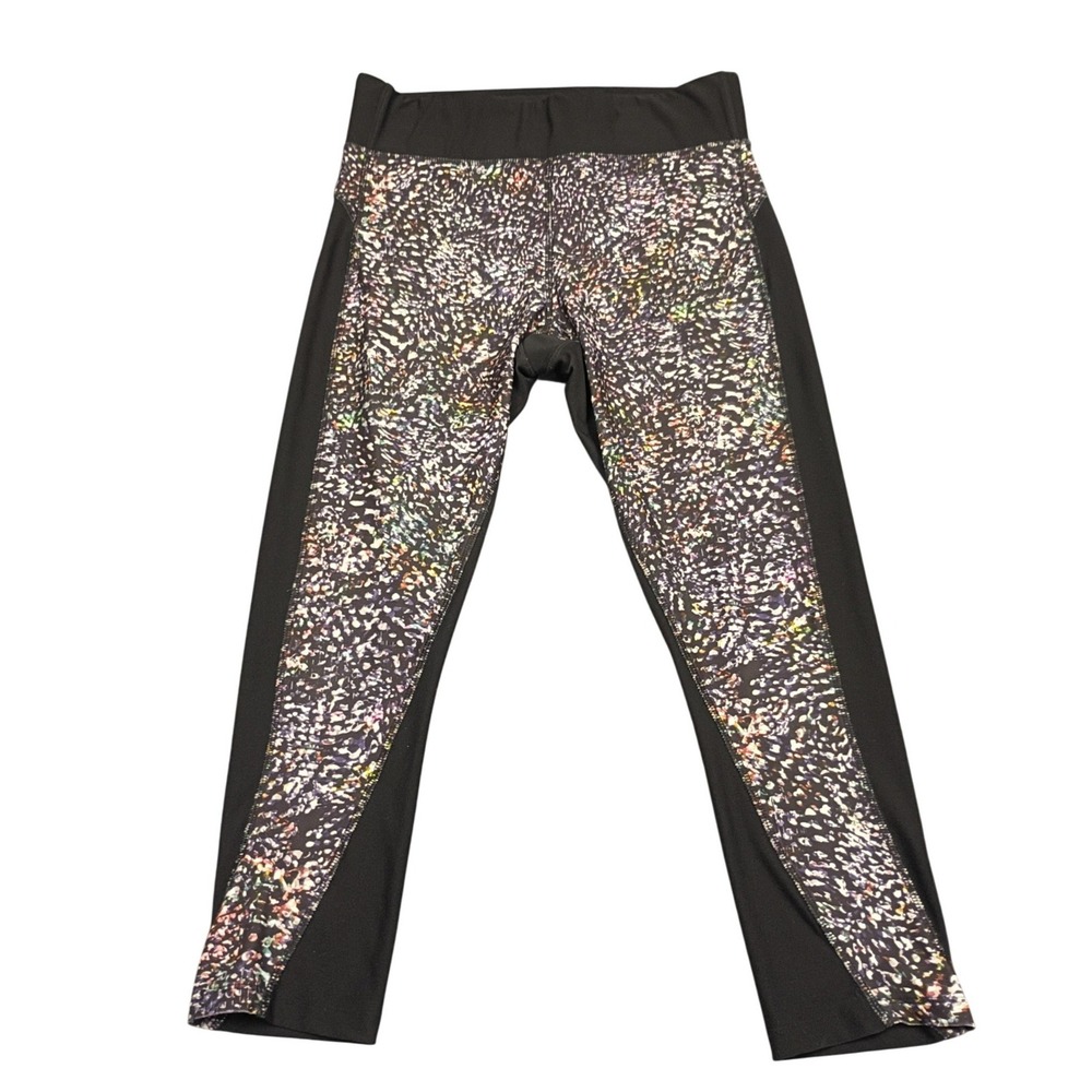 Cascade Sport Performance Leggings Womens L Black Multi Abstract Print Cropped
